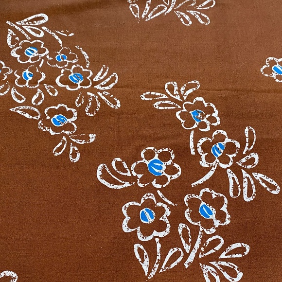 Finland Tampella Vintage Fabric 60X 58” Brown/Blue Floral - Picture 2 of 3